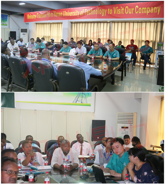 考察團與鄭州鼎力領(lǐng)導(dǎo)在會議室進行座談交流